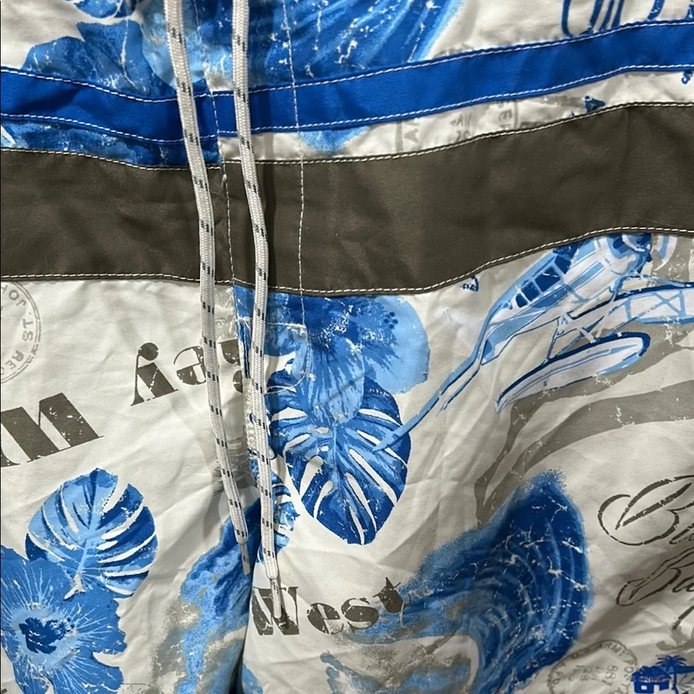 ⏰Caribbean Joe Blue and White Board Shorts Tropical Floral Design size XXL GUC